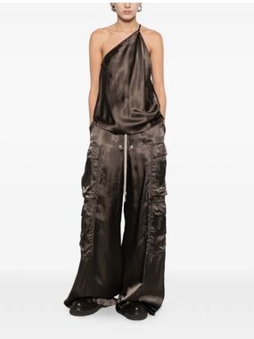 NWOT Rick Owens One-Shoulder Satin Top in Dark Brown